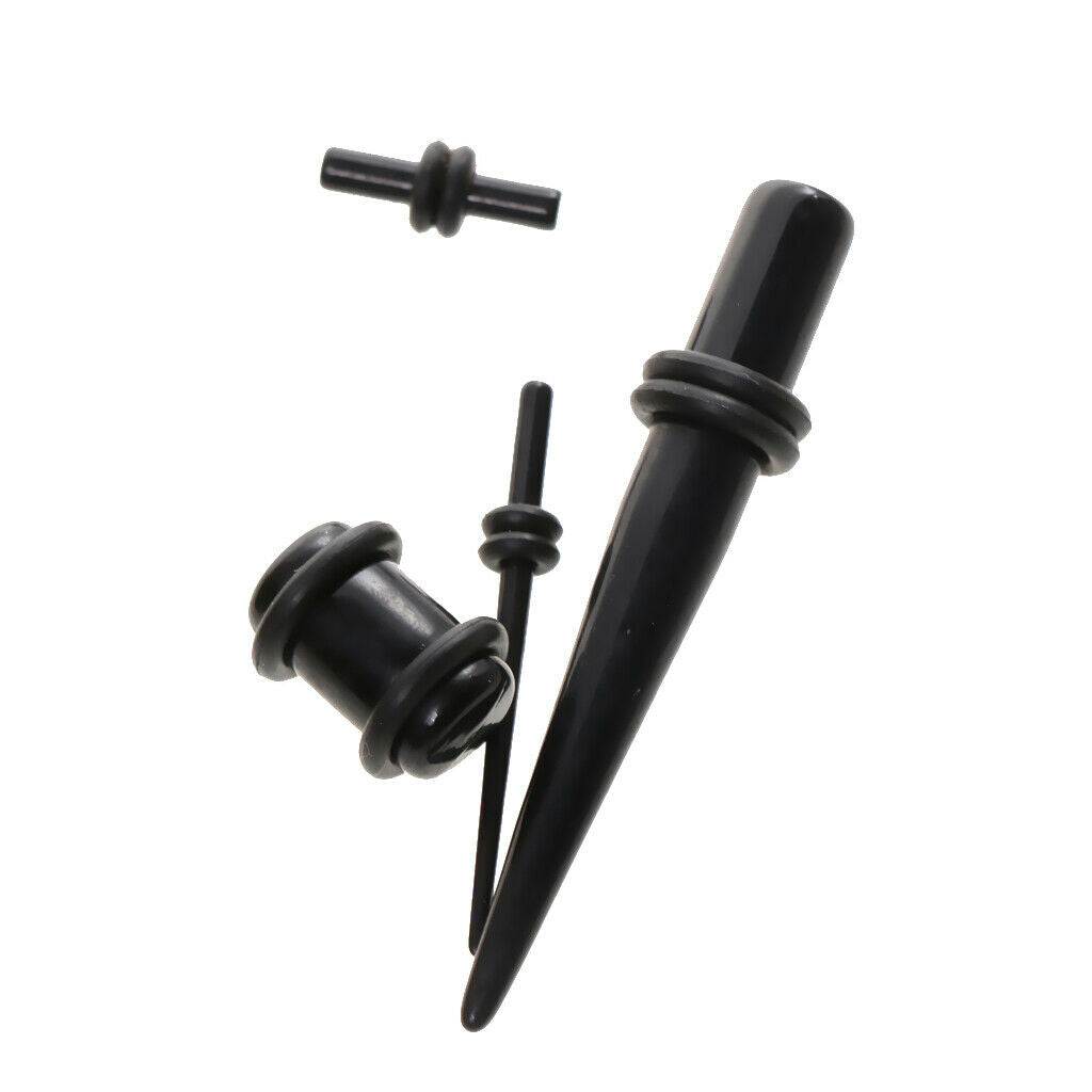 Acrylic Ear Taper Plugs Stretching Kit Stretcher Expander 18pcs Set-Black