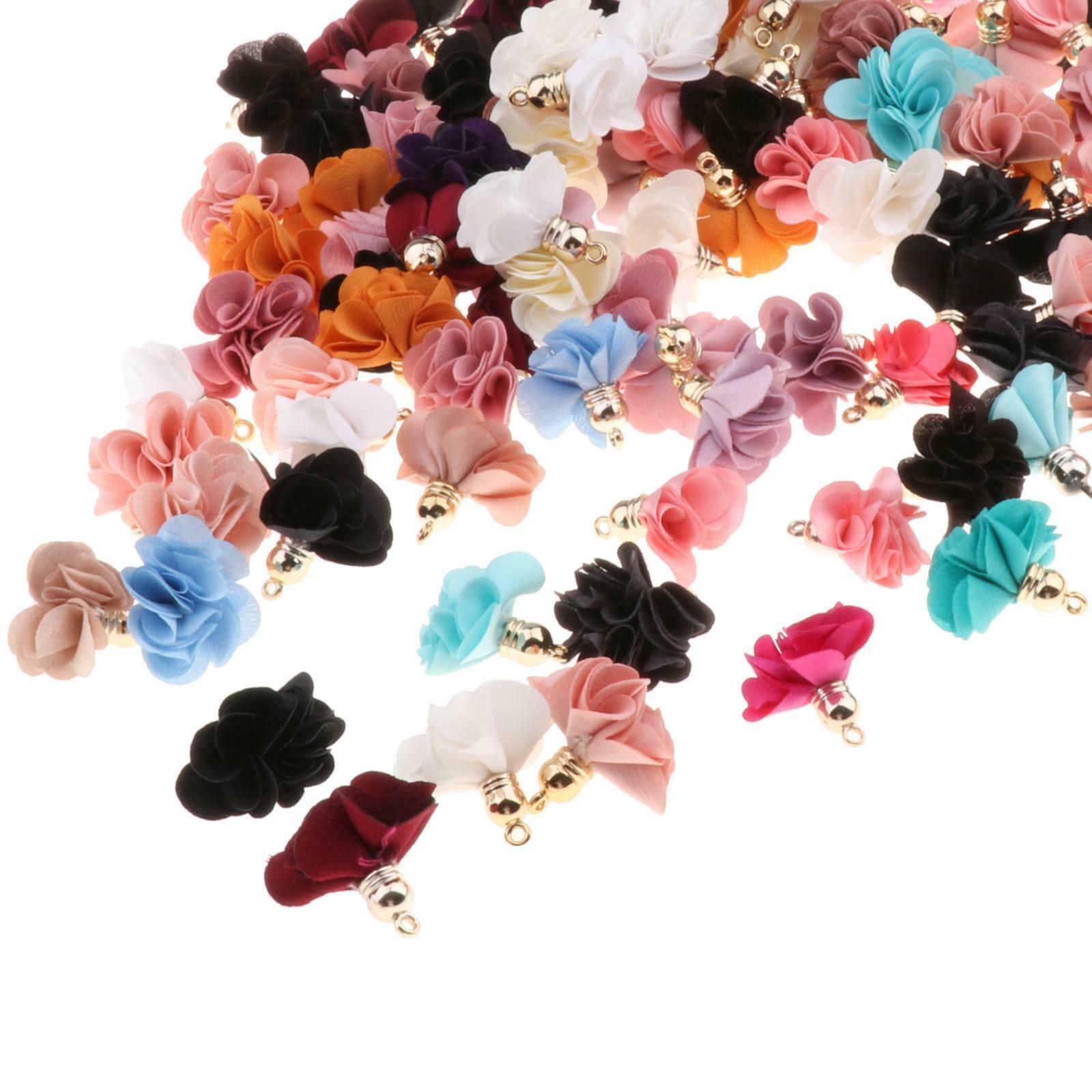 100-Pack Cloth Fabric Floral Petal Pendants Tassel Charms DIY Jewelry Making