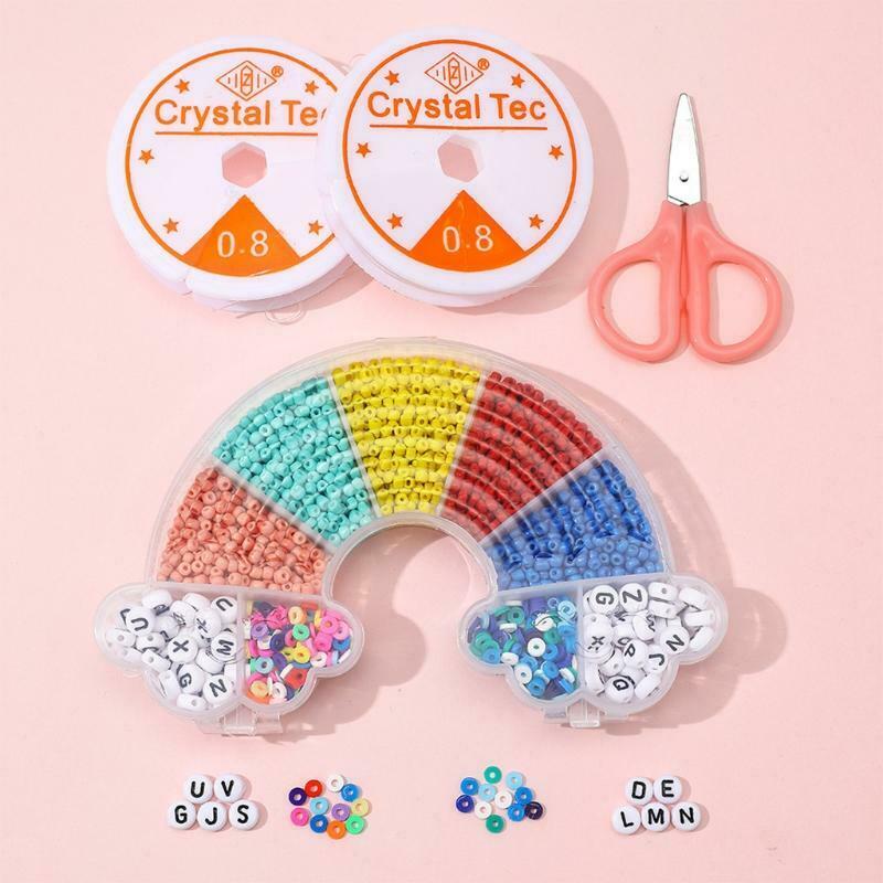 Colorful Necklace Making Beads Kit Soft Pottery Spacer Beads with Rainbow Box