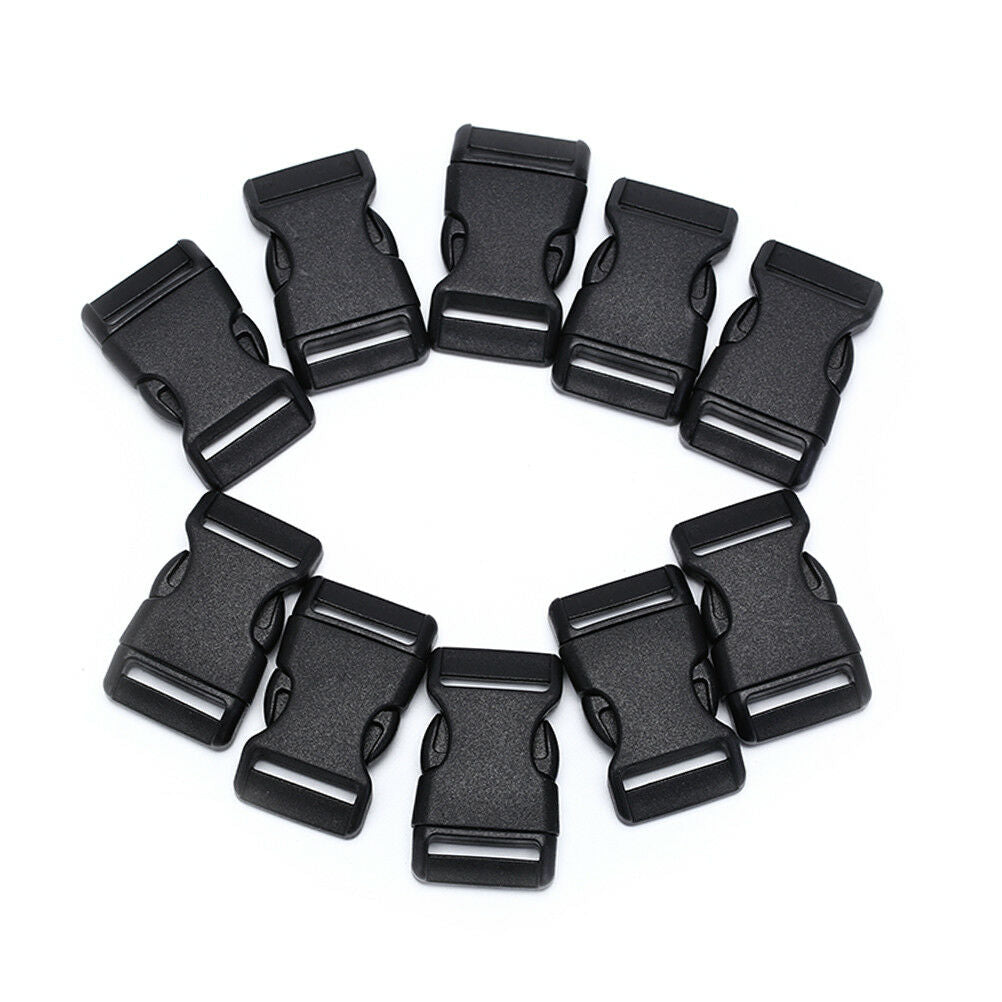 10x 25mm plastic side quick release buckles for webbing bag strap clips black Qx