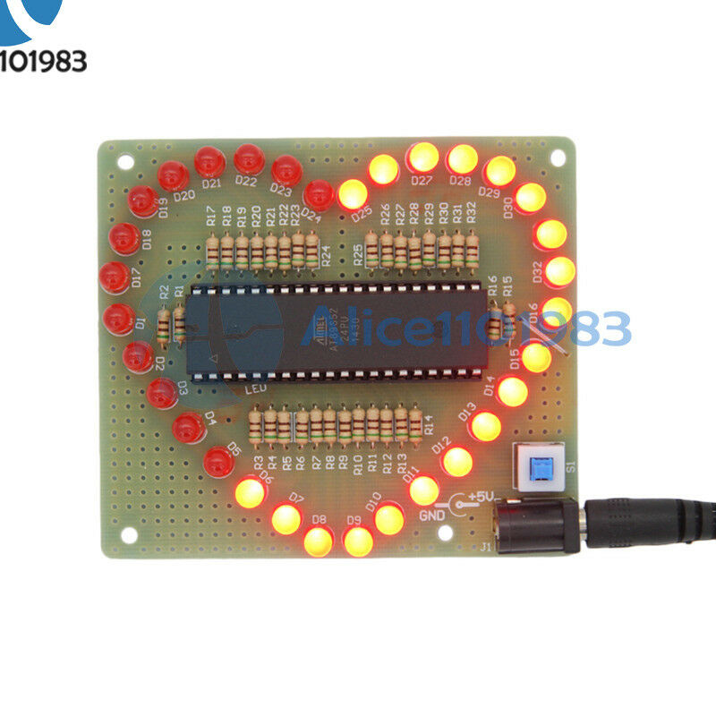 Love Heart Shape Red LED Light Water Electronic Flashing Suite Gift DIY Kit