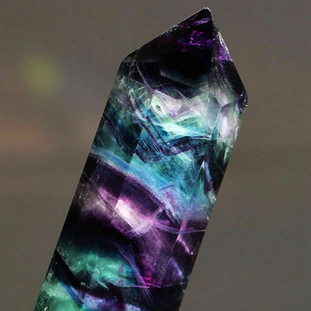 US 100% Natural Rainbow Fluorite Quartz Crystal Wand Point Healing Stone 50~60MM