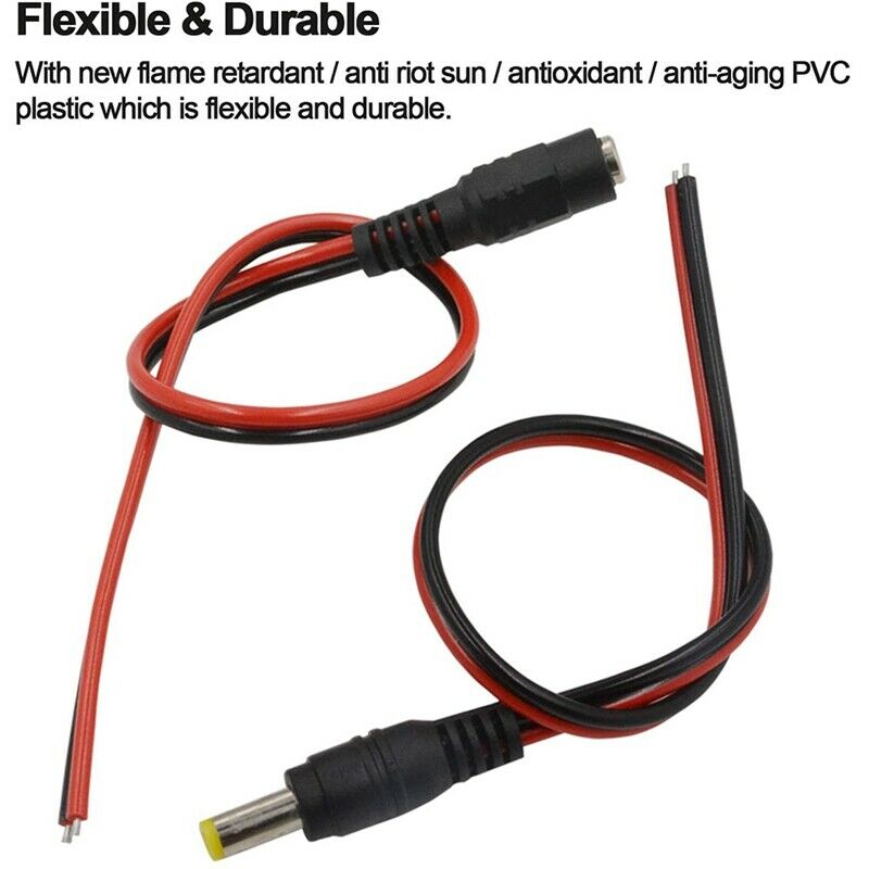 10 Pairs DC Power Pigtail Cable Wire,12V 5A Male & Female Connectors for CCTL6Q8