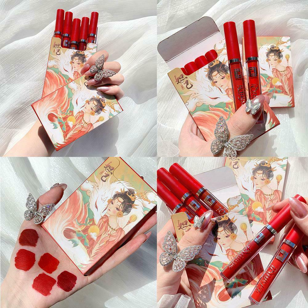 5Pack Chinese style Lipstick Set Matte Velvet Lasting Girl Lip Glaze Set Makeup