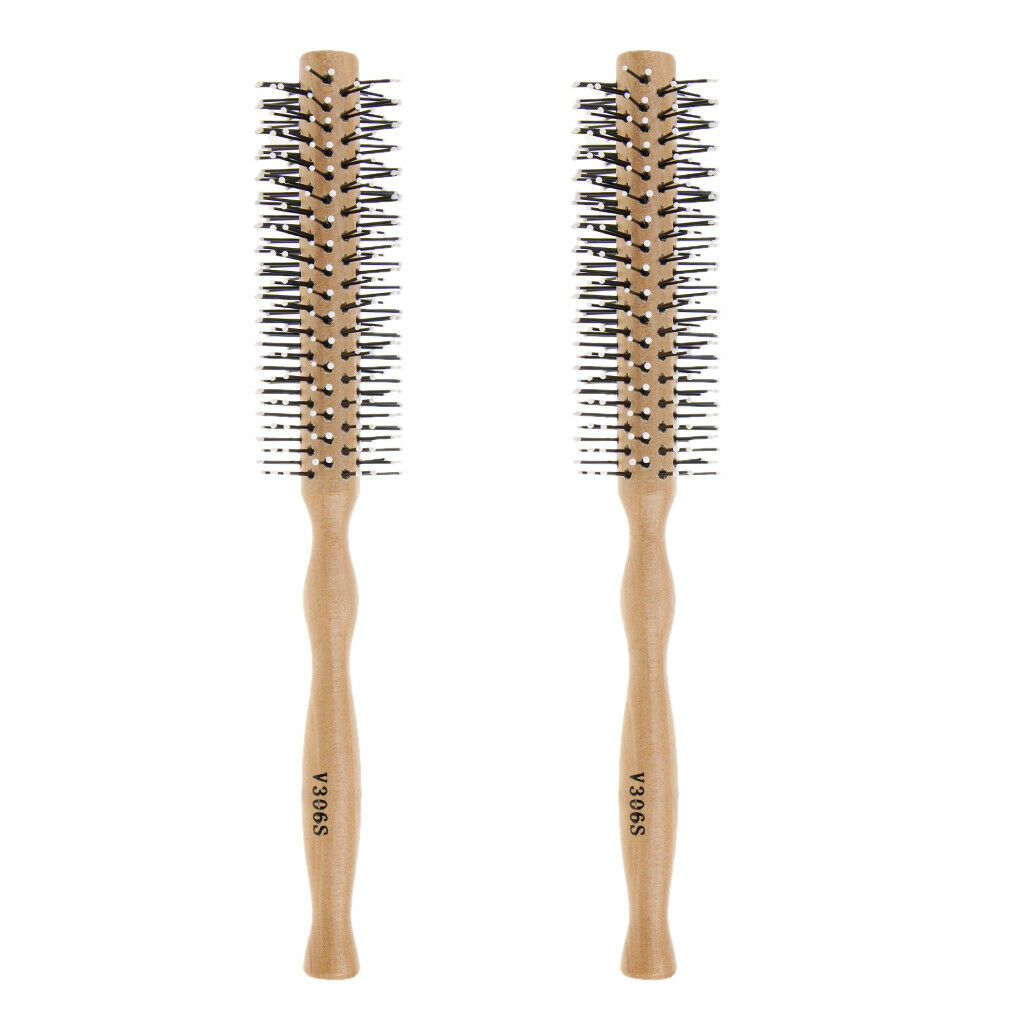 2Pcs Natural Antistatic Hair Round Detangling Volumizing Brush Rolled Comb