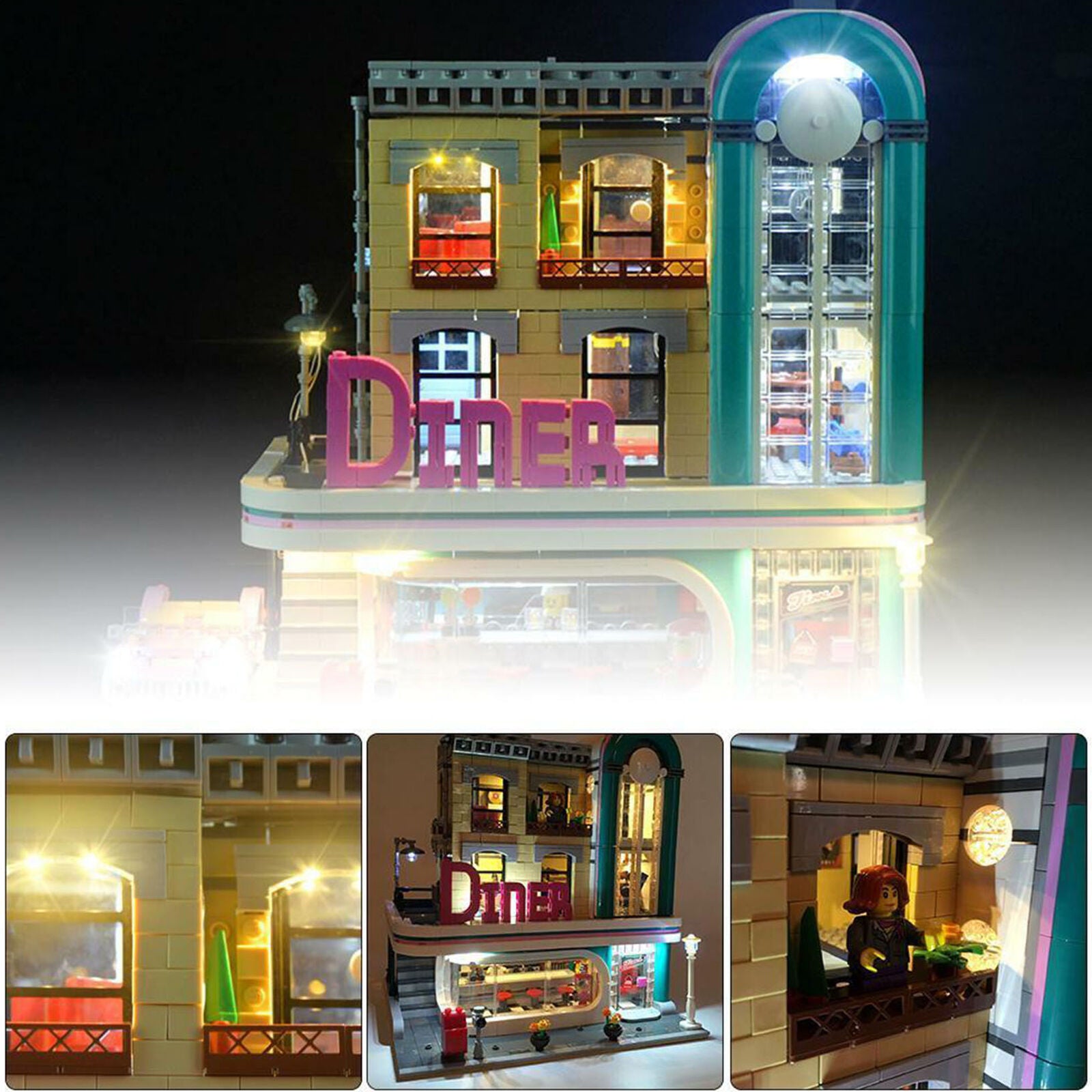 10260 Kit Bricks Building ONLY LED Toys Lighting Light Downtown Diner 4IAC