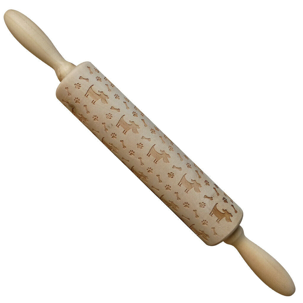 Wooden Rolling Pin Dog Bone Paw Embossing Baking Cookies Biscuit Fondant Wedding