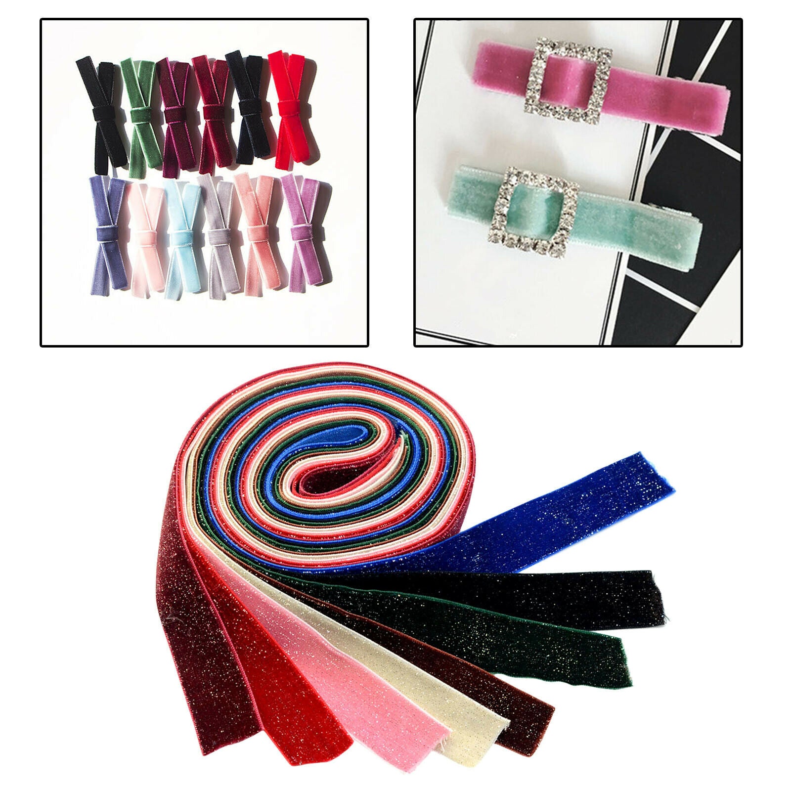 8PCS 25mm Glitter Velvet Ribbon Trim Cut to Length Gift Wrap