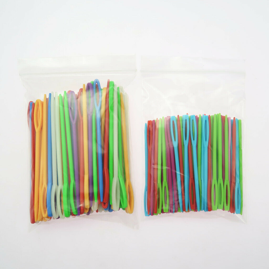 200 x Plastic Big Eye Weaving Needles Stitching Needles for Kids DIY Crafts