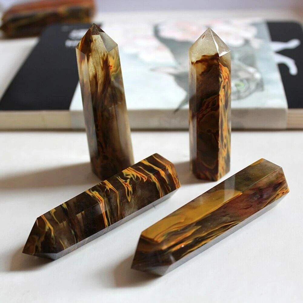 6-7cm Natural Yellow Smelting Jasper Quartz Crystal Point Healing Stone Wand
