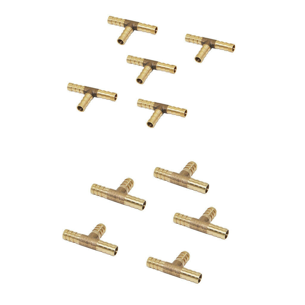 10pcs Brass Barb T Type Joiner Fuel Hose Joiner Tee Connector Air Water Gas
