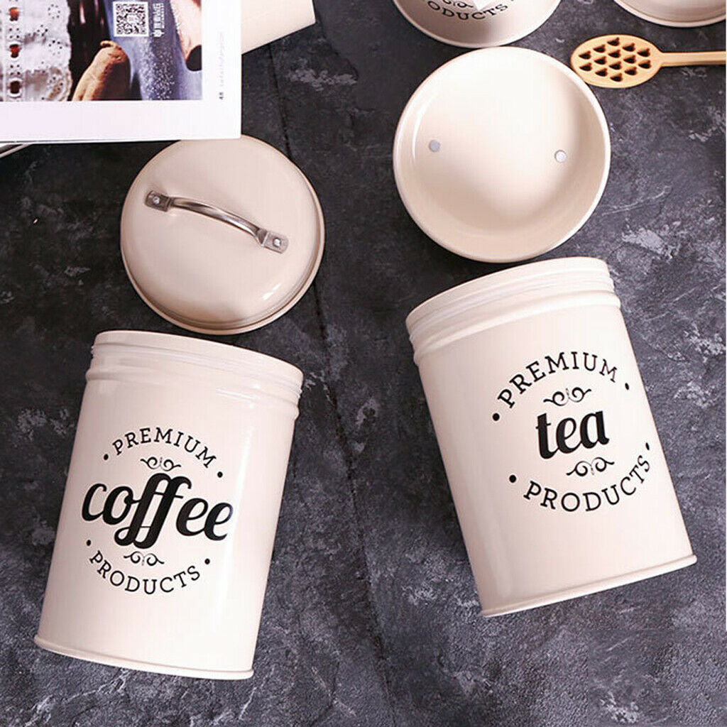 3pcs Retro Tea Coffee Sugar Canister Storage Jar Pot Tins Metal with Lids