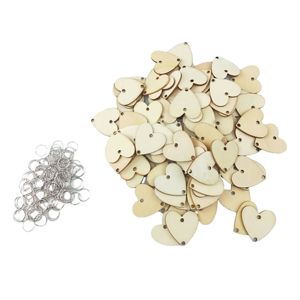 100 Pieces Mini Wooden Pieces Love Heart Wood Slices Shapes Craft Discs