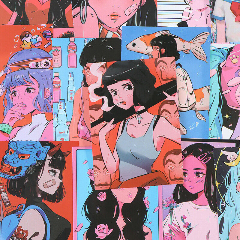 37Pcs Japan Retro Anime Girl Stickers DIY Diary Laptop Phone Suitcase Dec.l8