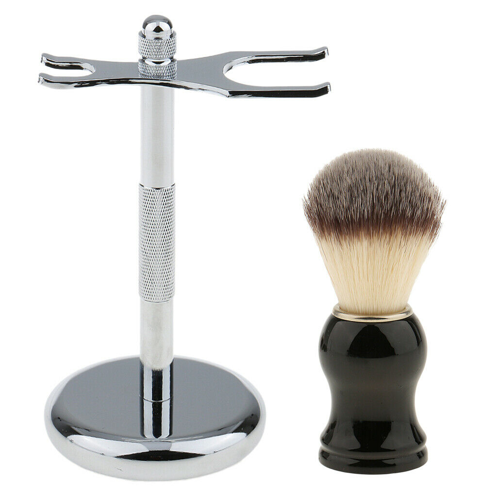 Men's Shaving Brush with Stainless Steel Razor Display Holder Stand Rack