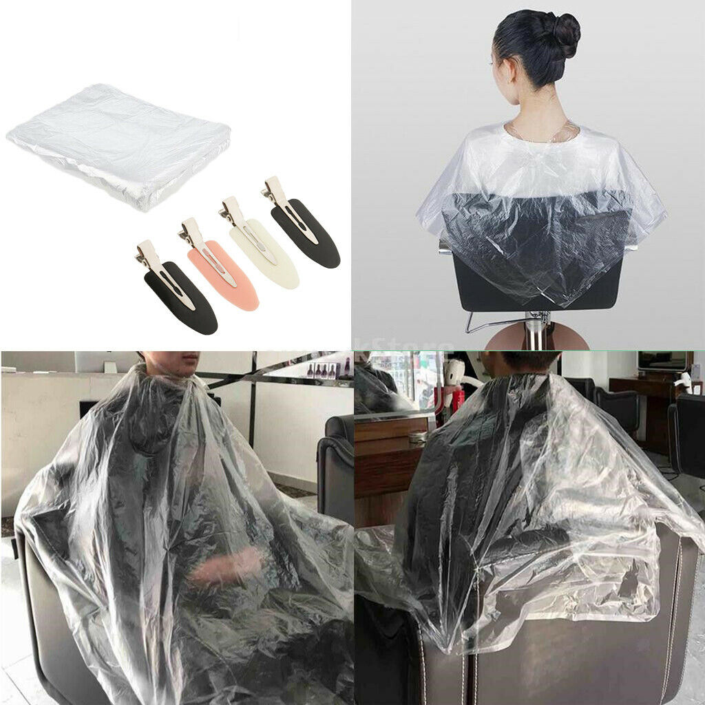 50X Disposable Hair Cutting Capes Hair Dressing Gowns + 4X Hair Bangs Clip