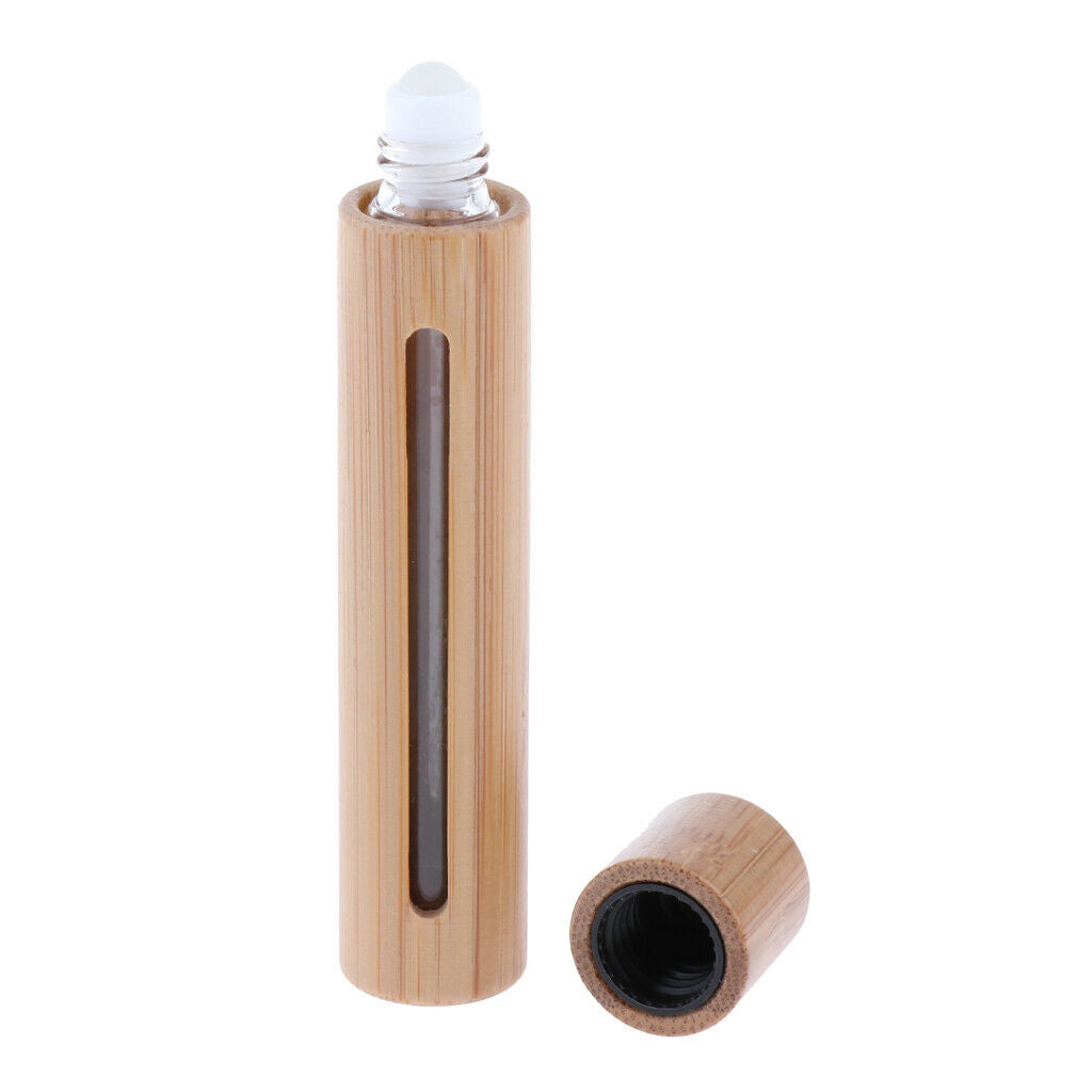 Portable 10ml Bamboo Roller Bottles Holder Refillable Perfume Container