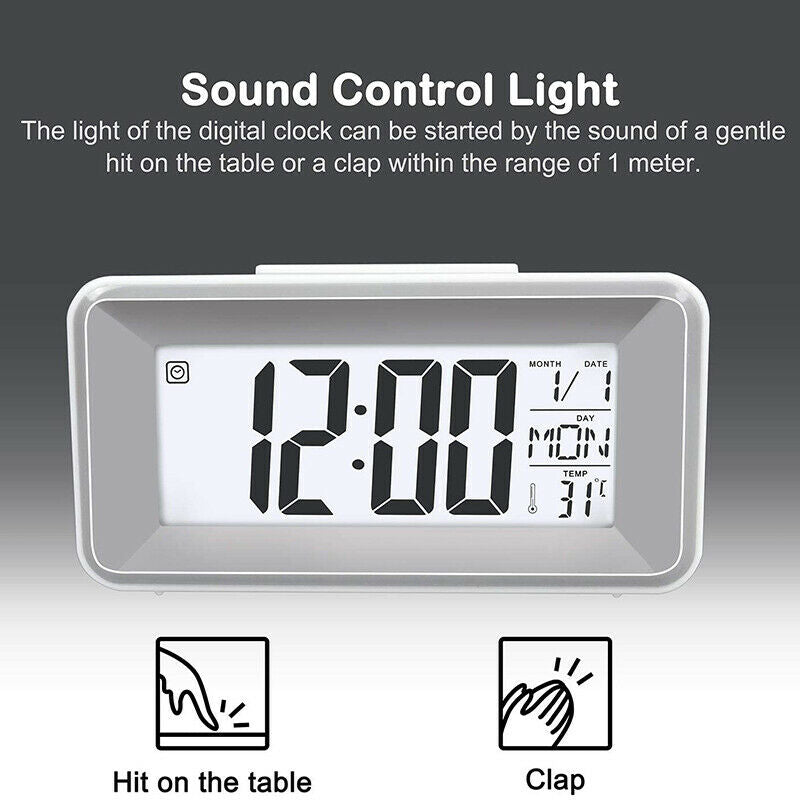 Digital Alarm Clock, Small LCD Desk Table Clock with Sound Control Light, 12/2X4