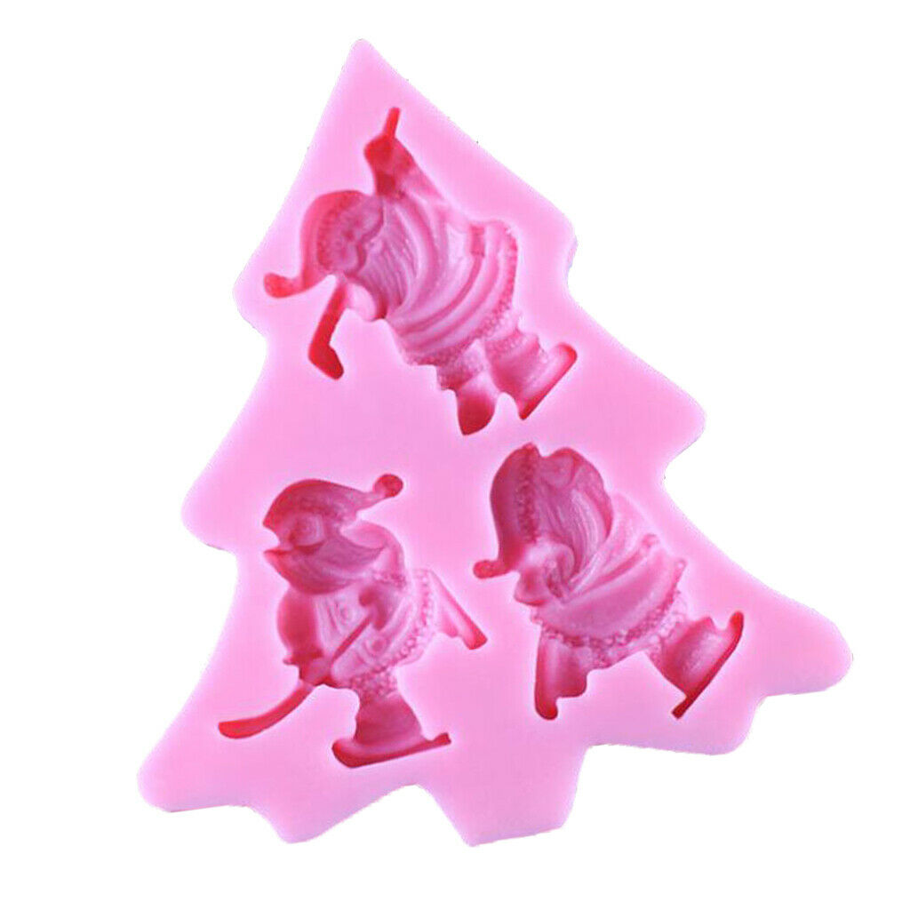 Silicone Christmas Skiing Santa Mold for Fondant Cake Making Baking Tool