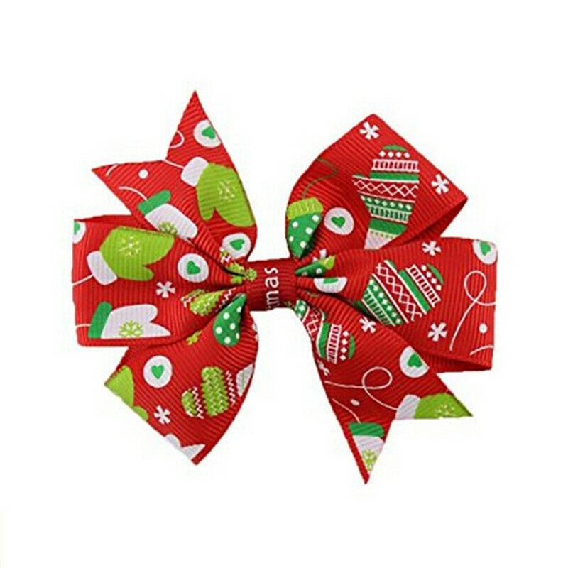 6Pcs Girl Christmas Holiday Gift Snowflake Ribbon Hair Bows Clip Girl Hairpin BD