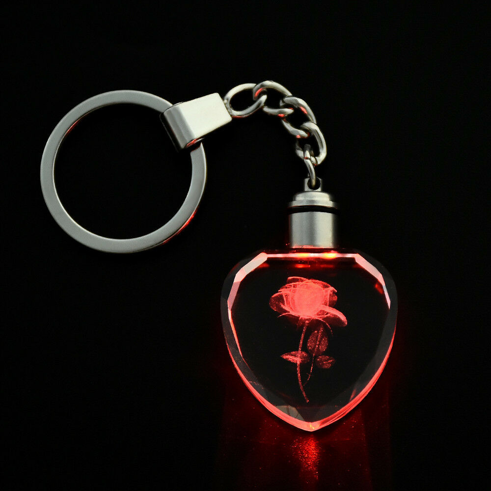 Novelty Fairy Crystal Rose LED Light Keychain Love Heart Key Chain Ring Keyring