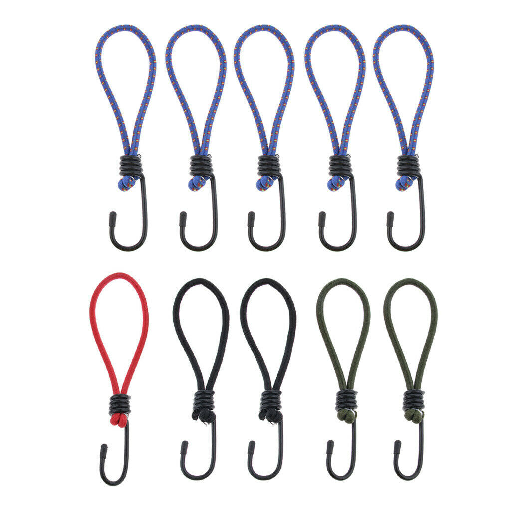 2X 5 Pcs Bungee Hook Tie - Tarpaulin Elastic Stretch Cord Straps with Hook 6mm