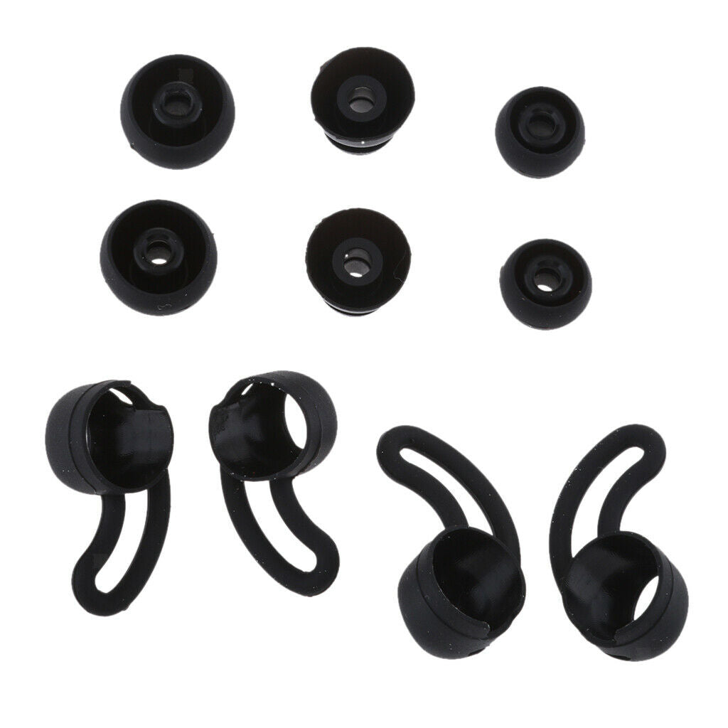 4x Silicone Replacement Eartips +S M L Ear Hooks For   X  , Black