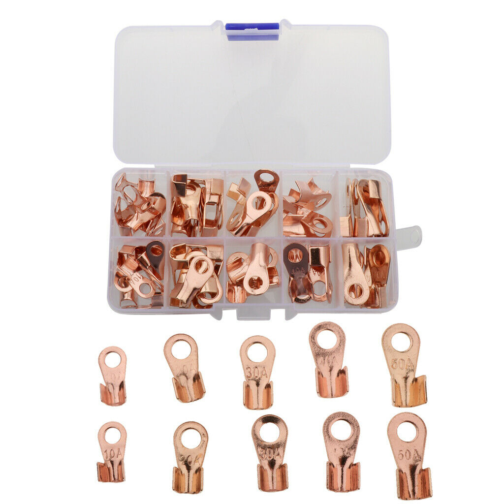 70 Pcs Open Ring Lug Terminals Wire Crimp Connector OT 10A 20A 30A 40A 50A, Easy