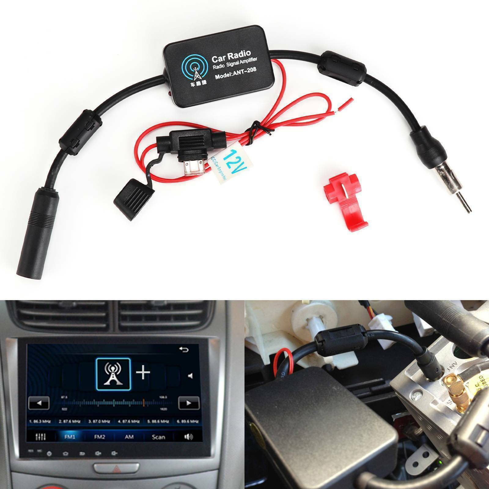 3-in-1 Dab AM FM Car Antenna Aerial Splitter Radio Signal Amp Amplifier Booster`