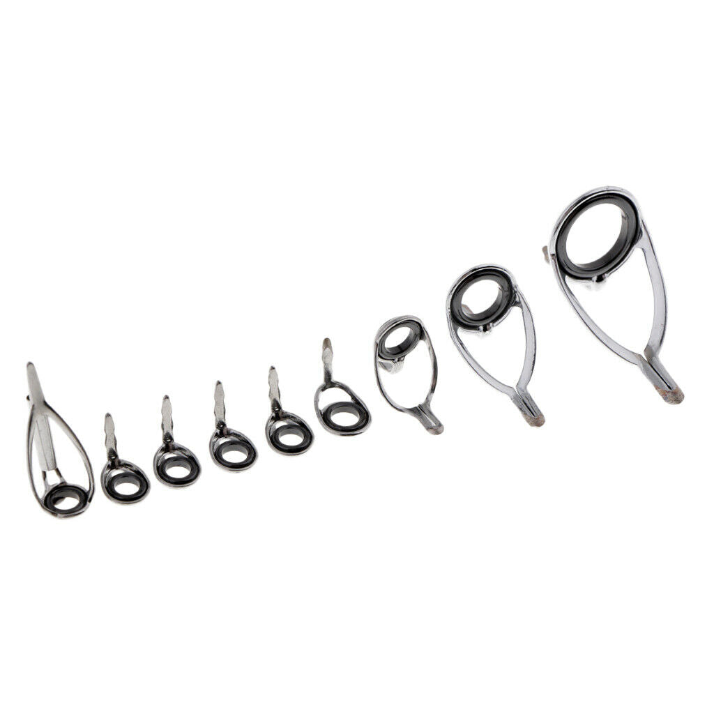 9 Pack Ceramics Fishing Rod Guides Tip Rod Building Repair Eye Ring Set