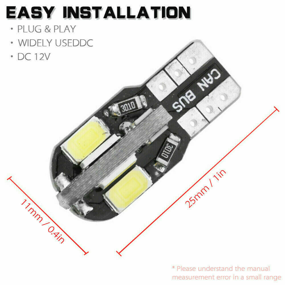 20PC T10 6500K White LED Car Canbus Error Free Light Bulb Lamps 5730 168 194 W5W