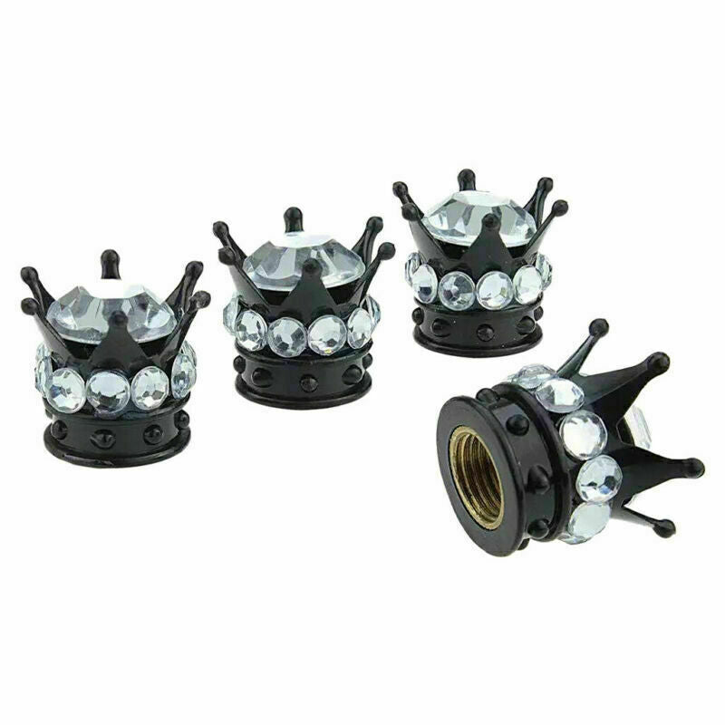 4 Chrome Crown Bling Diamond Tire/Wheel Stem Valve Caps car truck White