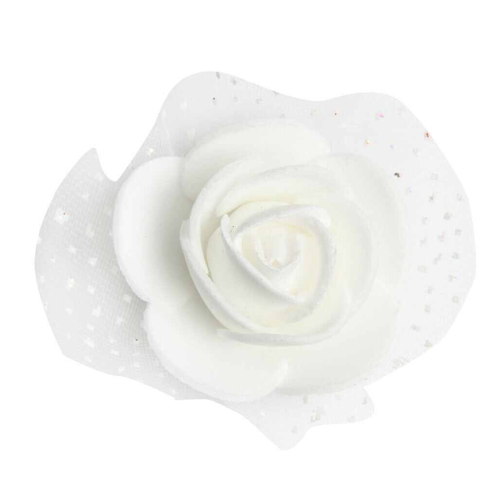 100pcs Artificial Foam Rose Head Flowers Wedding Home DIY Craft Decor White