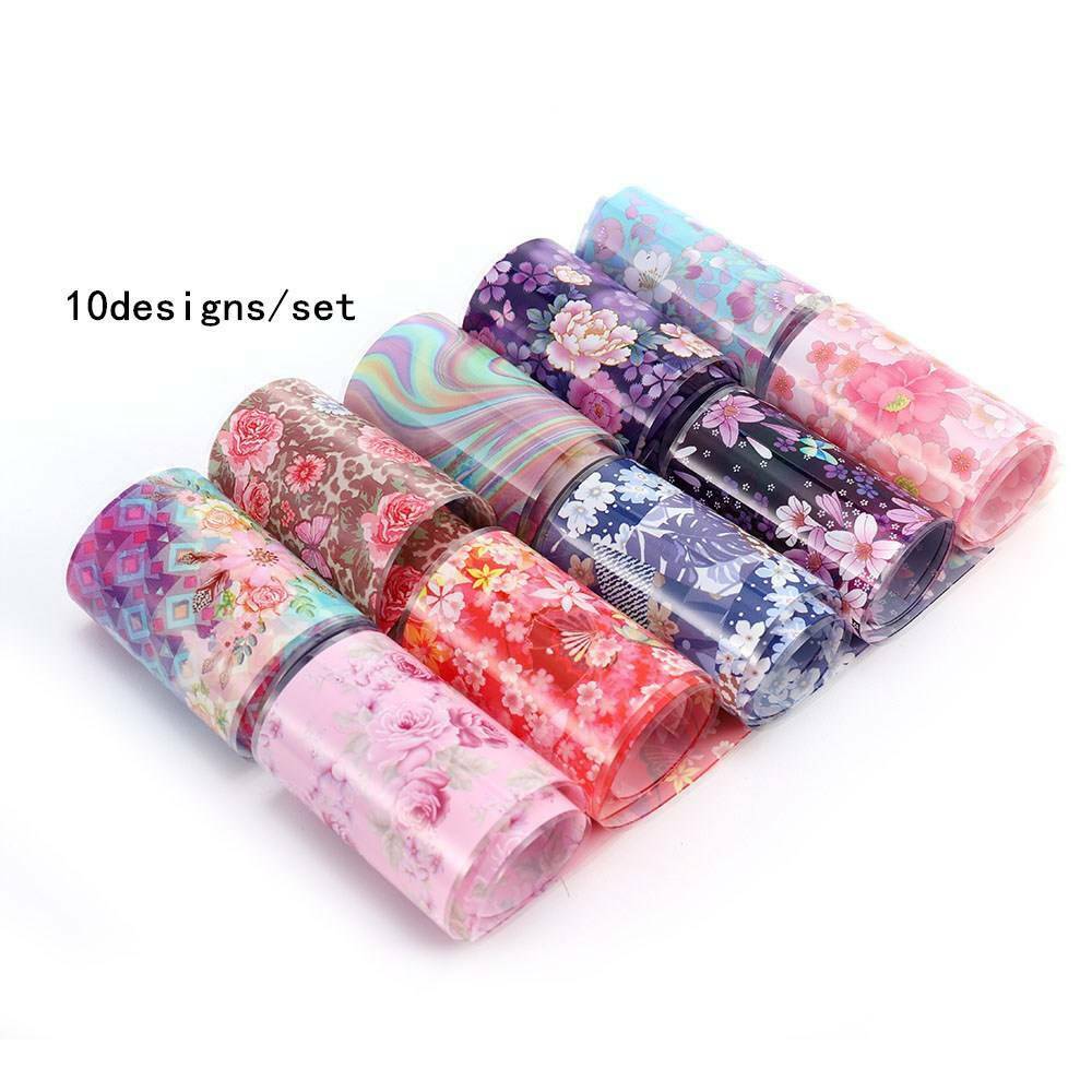 10xFlower Transfer Manicure Decor Nail Foil Nail Art Stickers Holographic Decals