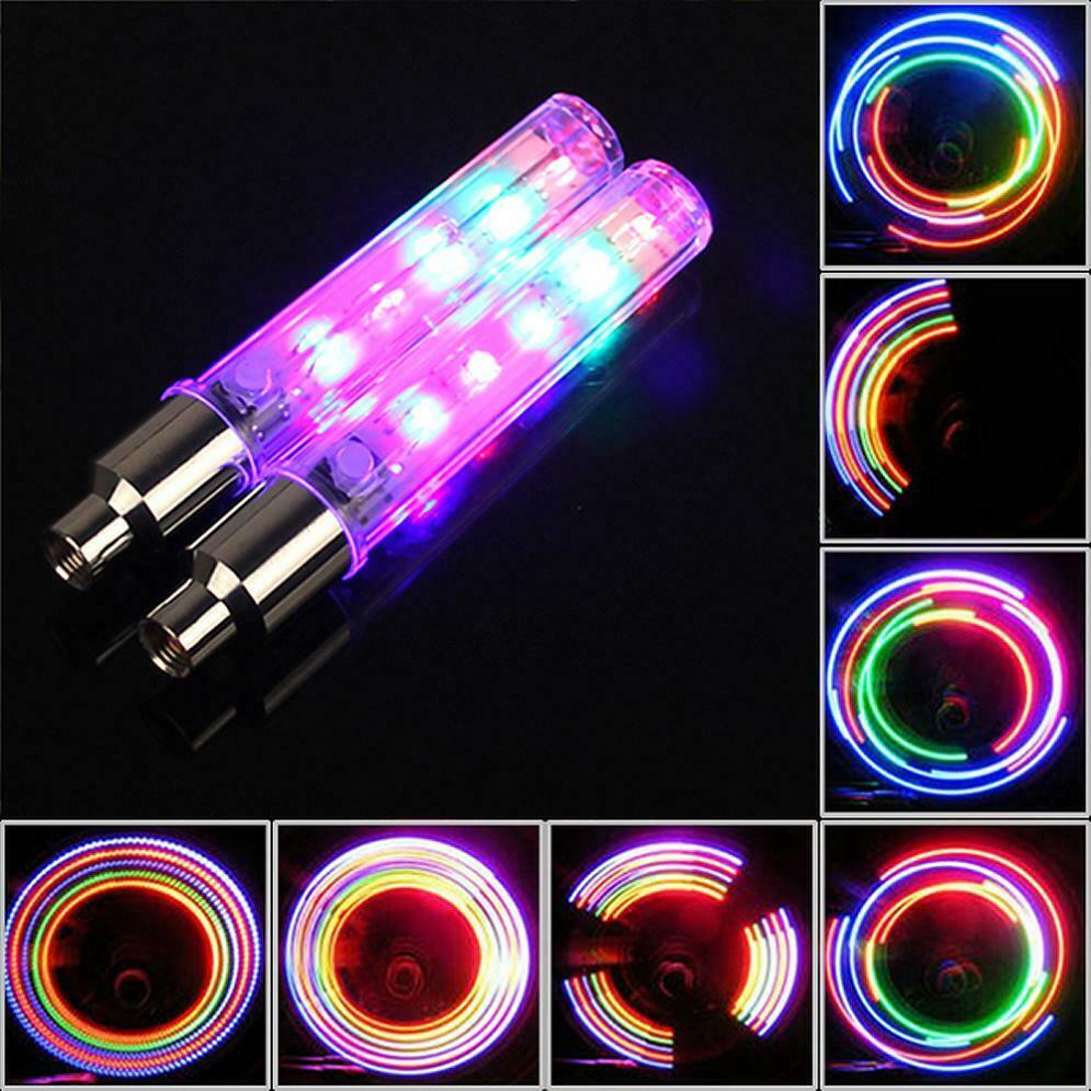 2pcs Bike Bicycle Wheel Tire Valve Cap Spoke Colorful Neon 5 LED Lights Lamp
