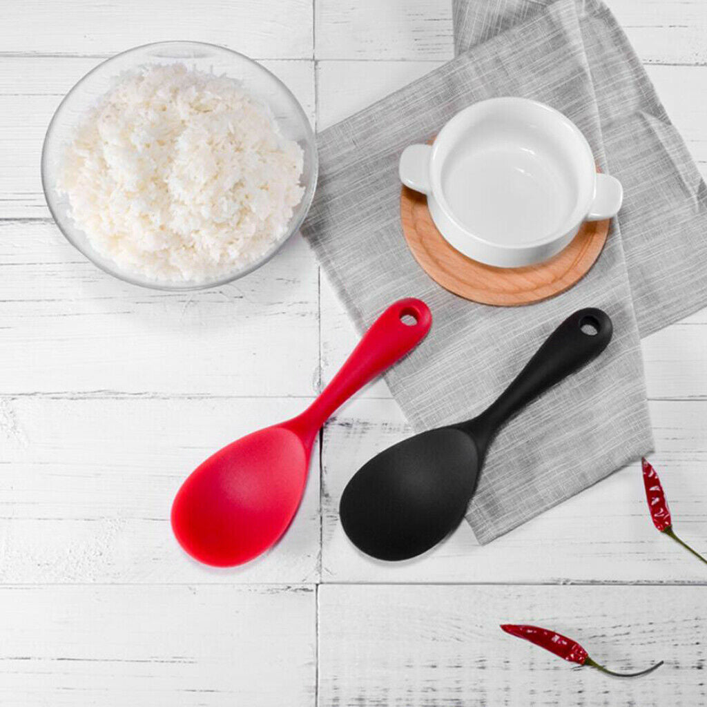 Pack of 2 Food Grade Silicone Rice Paddle Camping BBQ Lightweight Red+Black