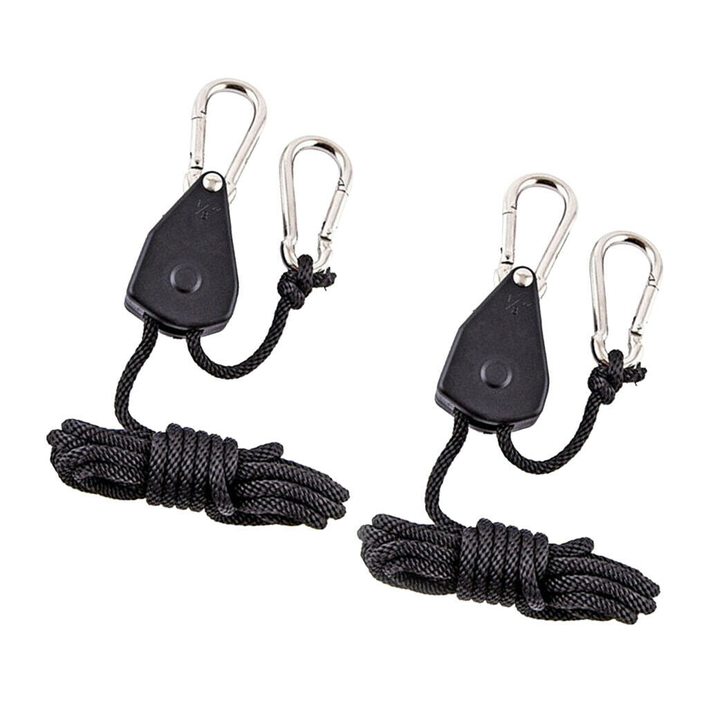 1-Pair 1/8" Rope Clip Hanger Grow Light Ratchet Hanger 150lbs Capacity Black
