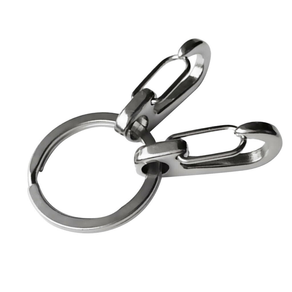 2 x Stainless Steel Key Buckle Snap Spring Clip Hook Carabiner w/ Split Ring