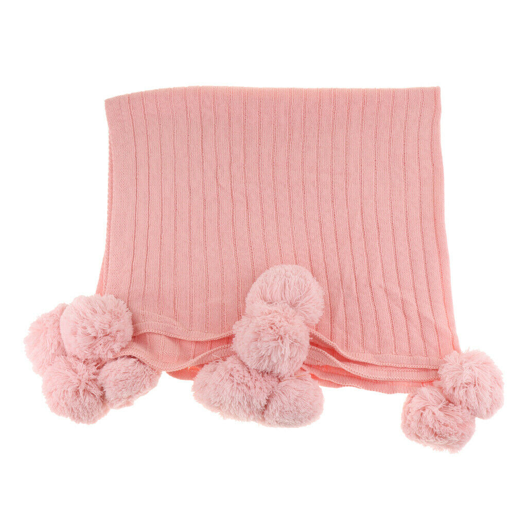 100% Cotton Sofa Throw Blanket with Ball Tassels Couch or Bed Throws Pink