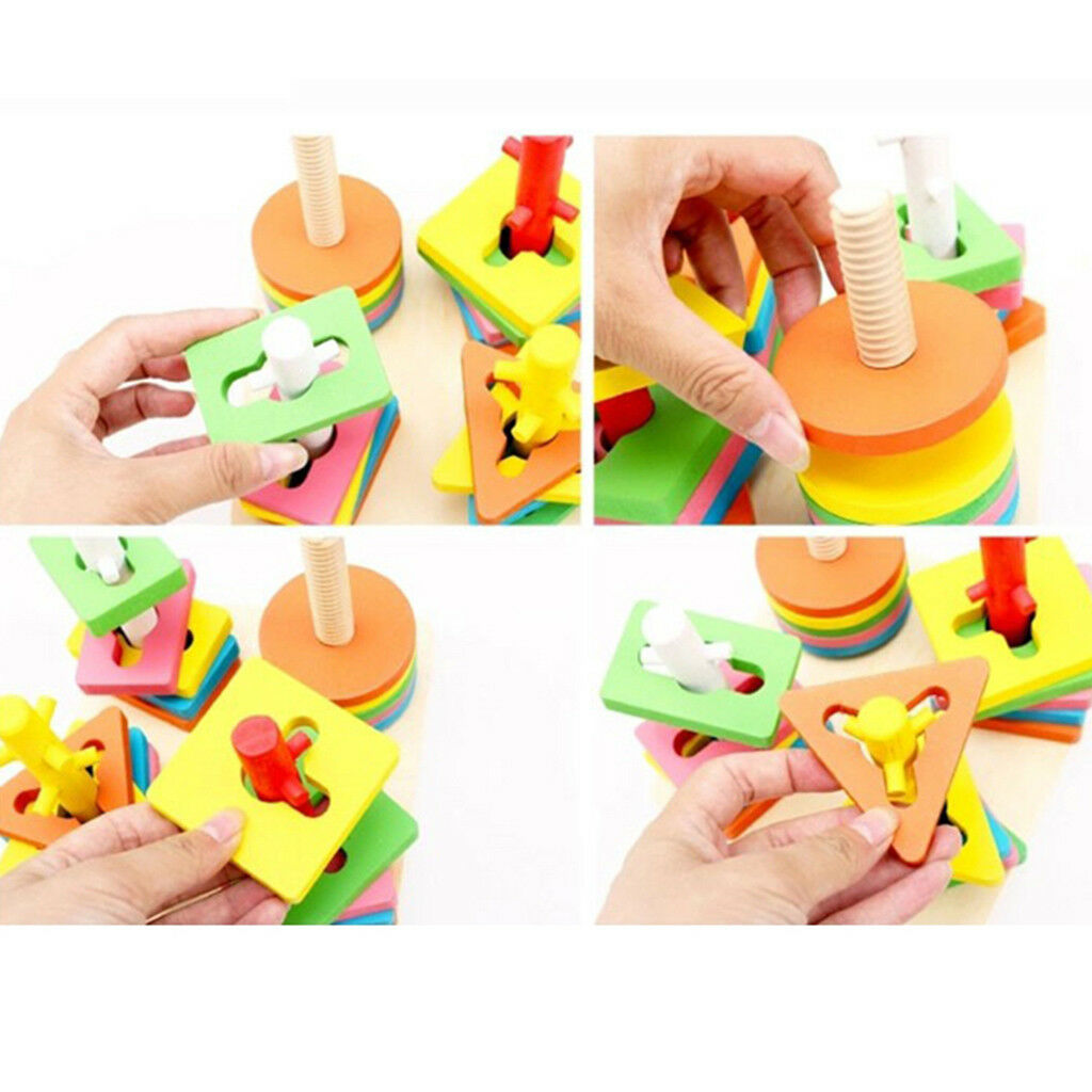 Childrens Wooden Shape Stack Sorting Board Blocks Kids Wood Puzzle Toys
