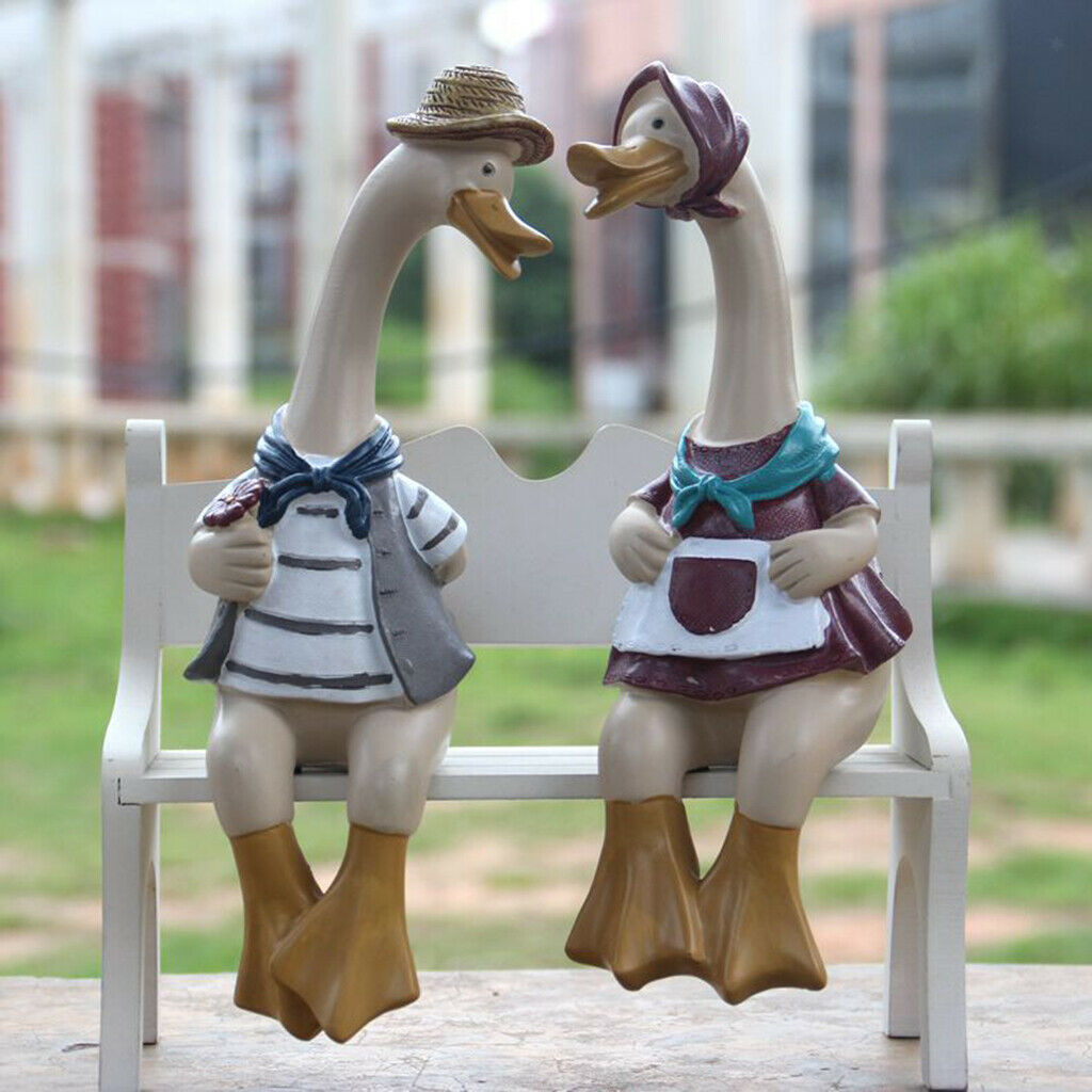 1pair Funny Couple Duck Statue Crafts Handicraft Decor for Room Ornaments