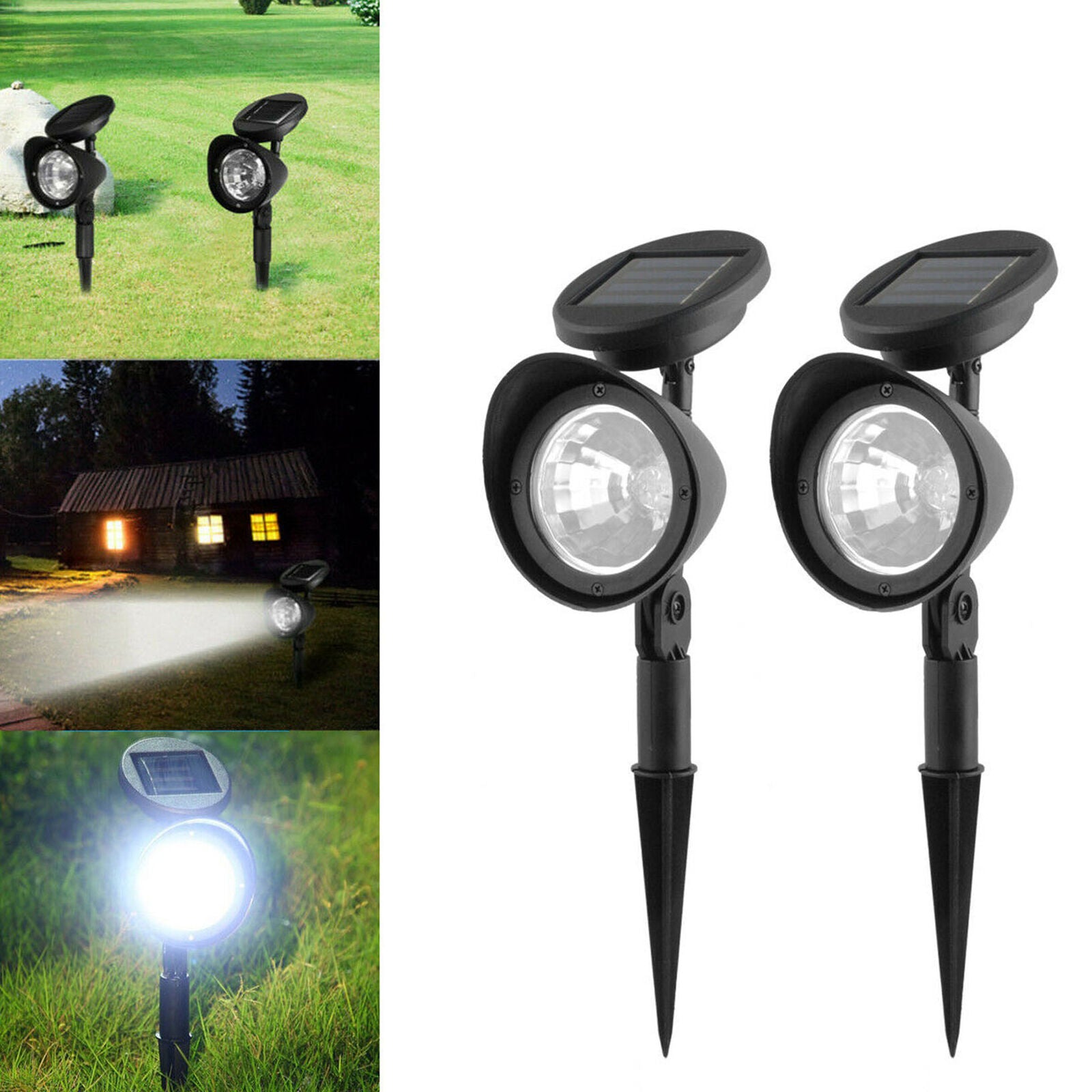 2Pack Solar 4 LED Spot Light Outdoor Garden Yard Landscape Flood Lamp Waterproof