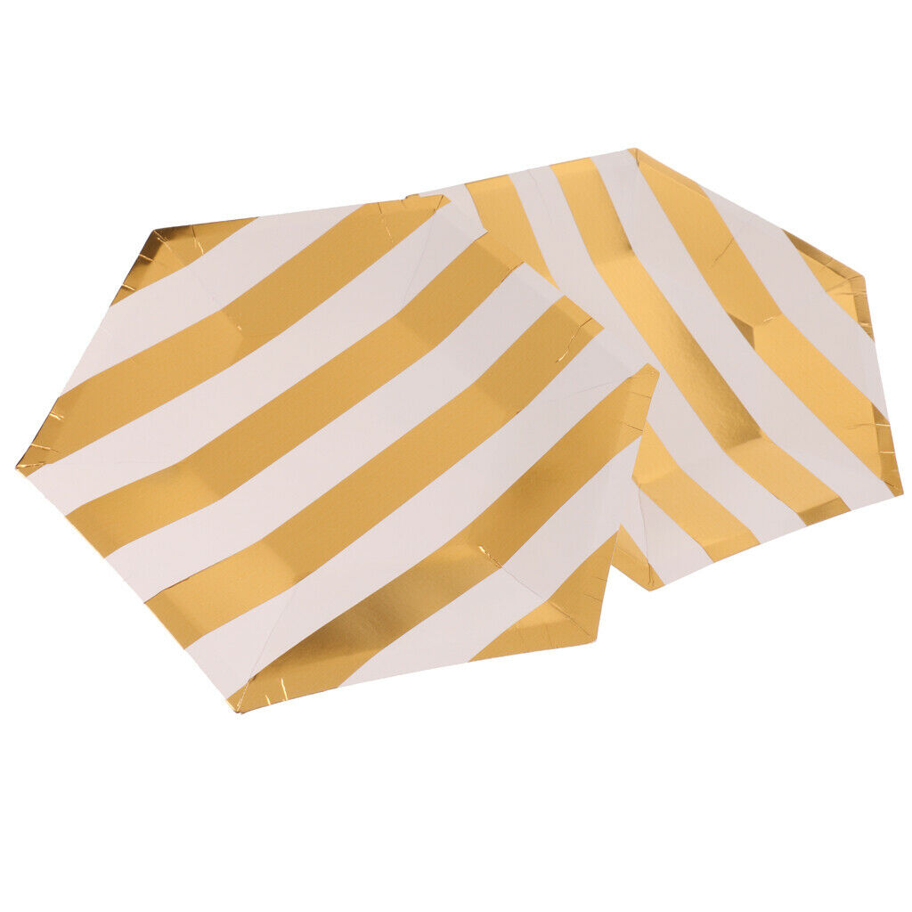 8 Pieces Hexagon Design Golden Stripes Paper PLATES 9"/23cm Happy Birthday Party