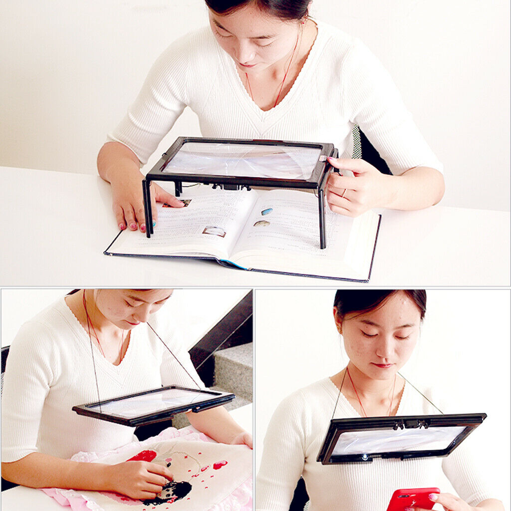 Hands Free Magnifying Glass Lighted LED Magnifier For Book Reading Cross Stitch
