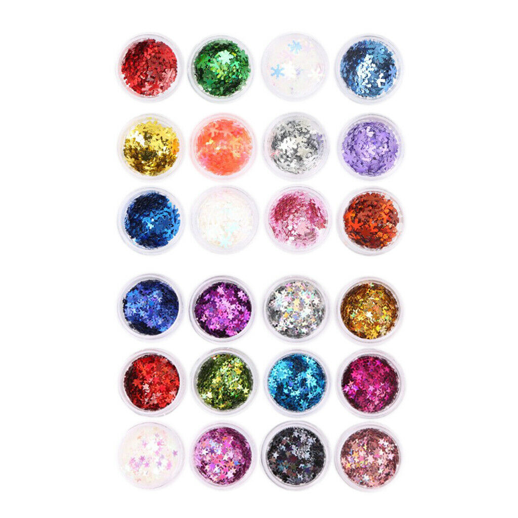 24 Pieces Snow&Star Nail Sequins Nail Art DIY Decoration for Salon Home