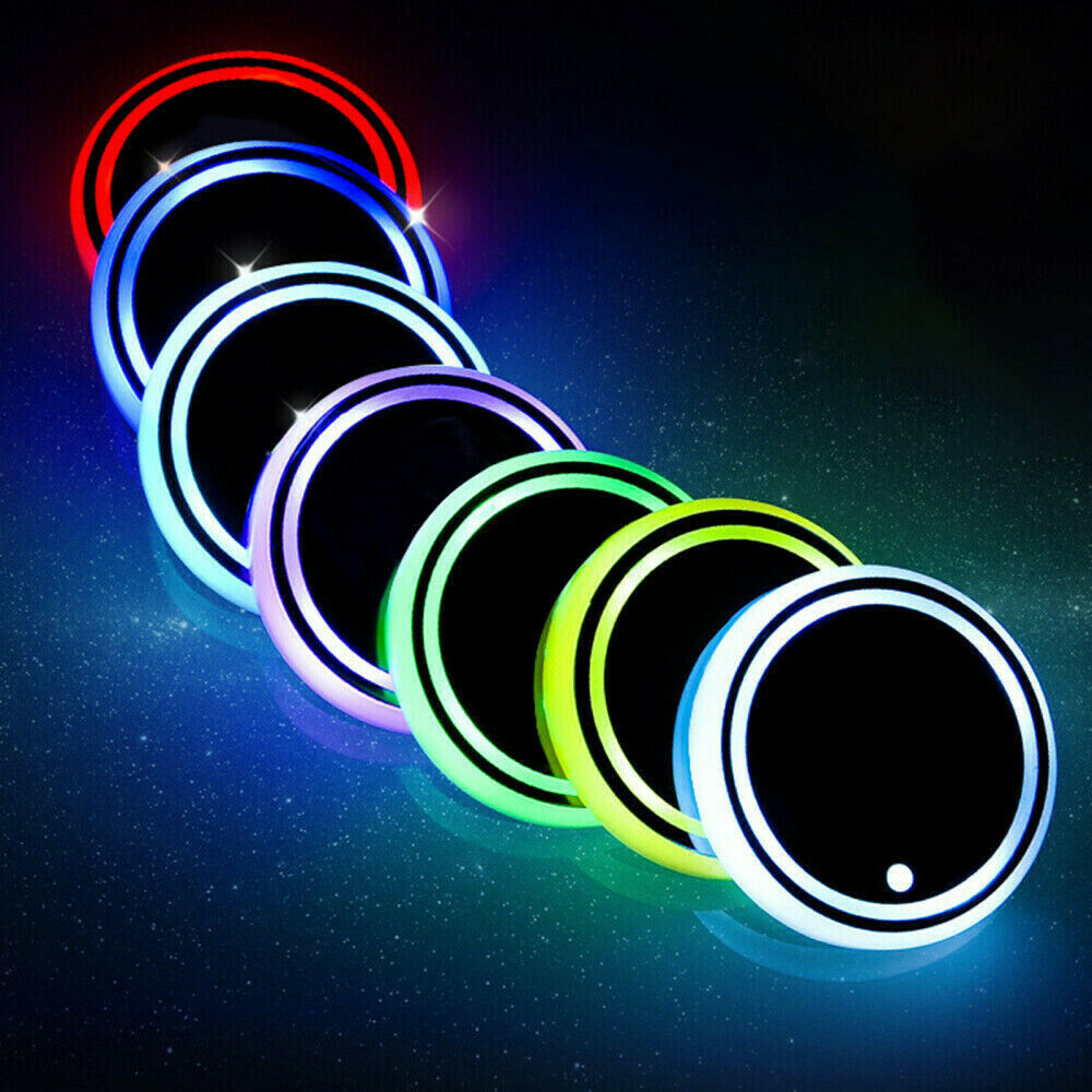 2X Colorful LED Car Cup Holder Pad Mats For Auto Interior Atmosphere Lamp Light