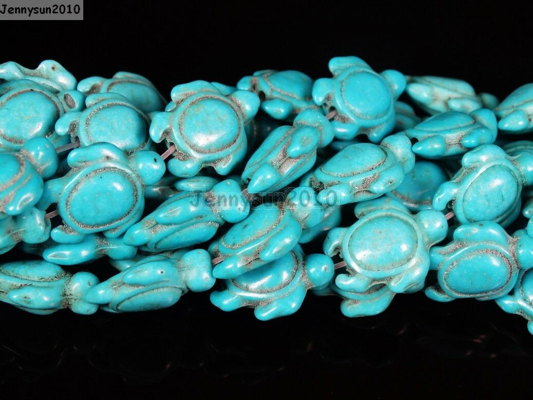 Blue Howlite Turquoise Carved Turtle Spacer Beads 14mm x 17mm 16'' Strand