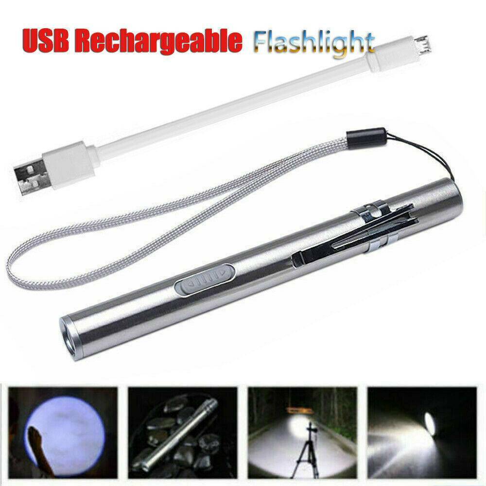 Waterproof Pocket LED Flashlight With USB Rechargeable Torch Mini Penlight Lamp