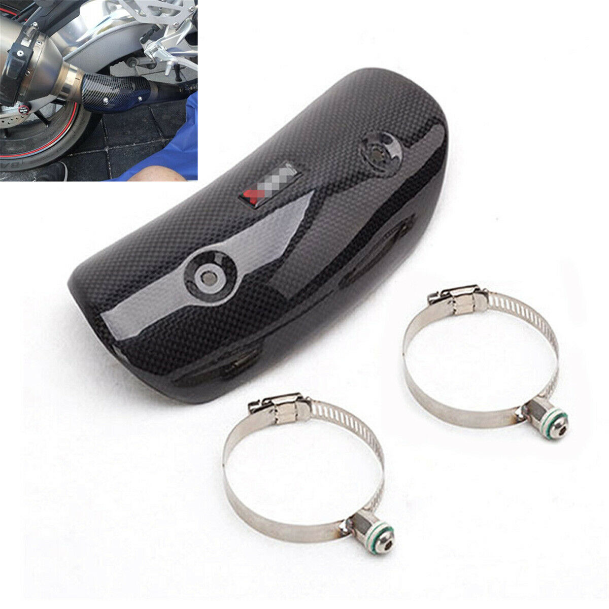 Motorcycle Exhaust Pipe Heat Shield W/ Stainless Steel Clamps Carbon Fiber Look