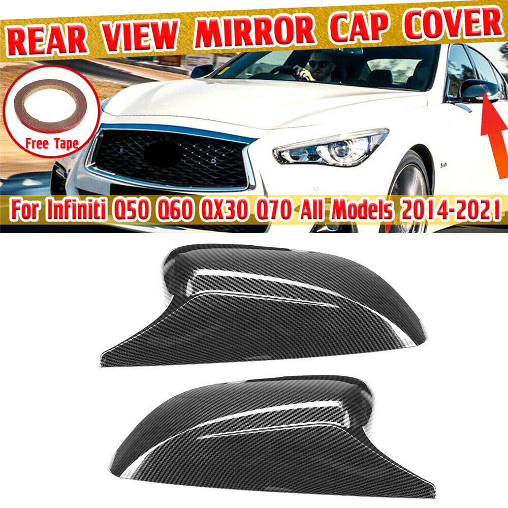 2x Carbon Fiber Look Car Side Mirror Cover Cap Trim For INFINITI Q50 Q70 2014-21